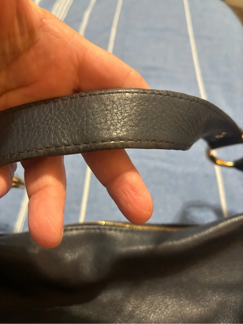 Michael Kors Dark Navy Pebbled Leather Hobo with Gold MK Emblem